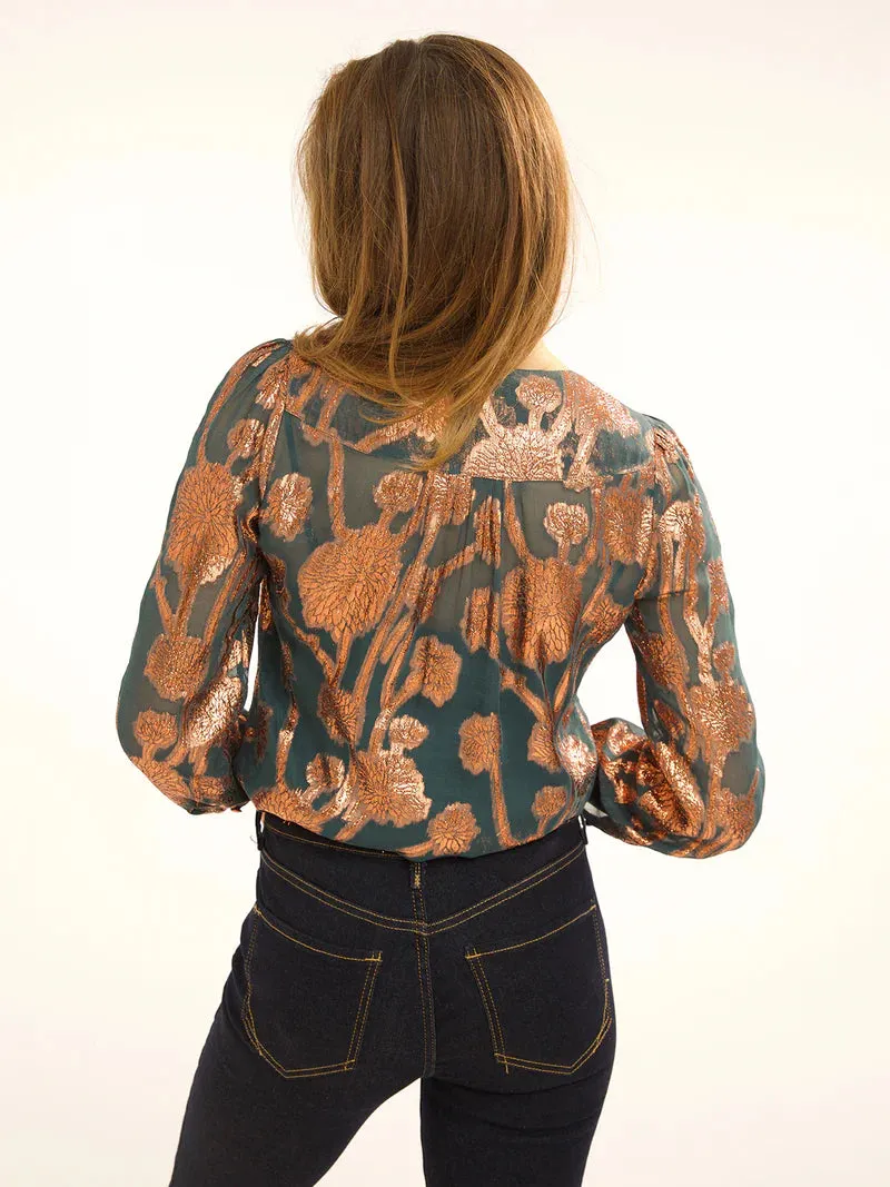 Stardust Betty Blouse-Emerald & Bronze