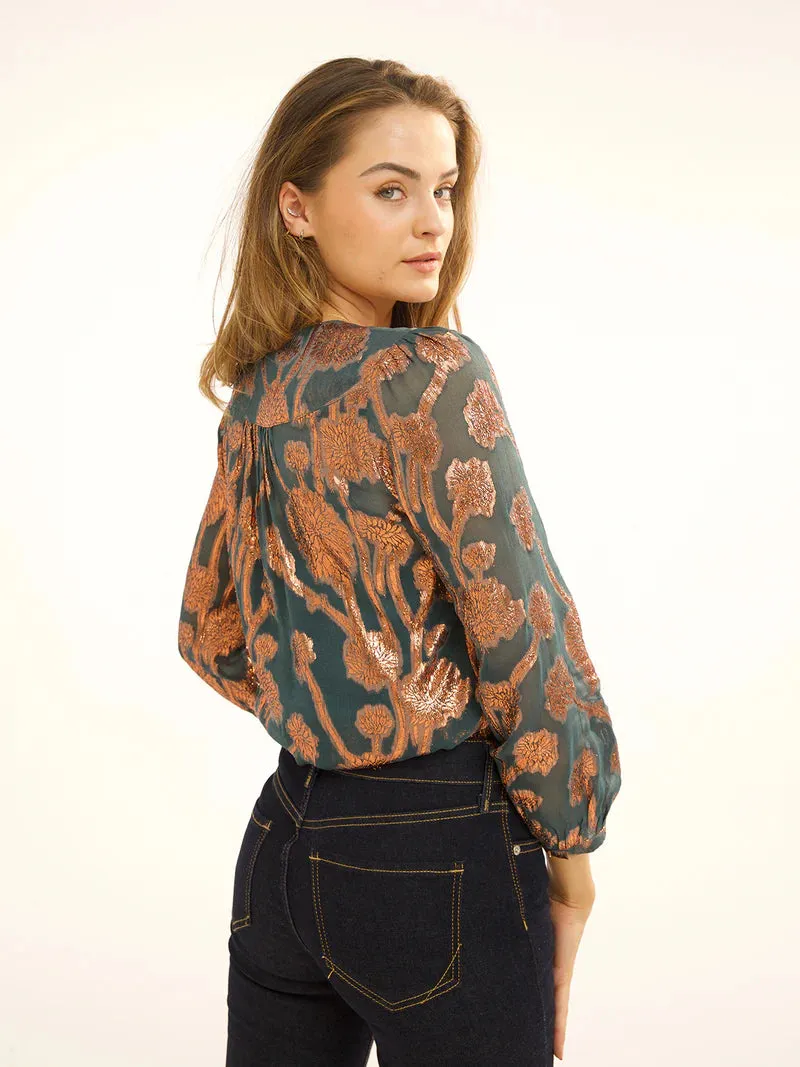 Stardust Betty Blouse-Emerald & Bronze