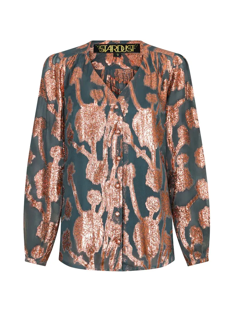 Stardust Betty Blouse-Emerald & Bronze