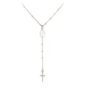 Sterling Silver Rosary Necklace with Miraculous Mary Metal and Cross