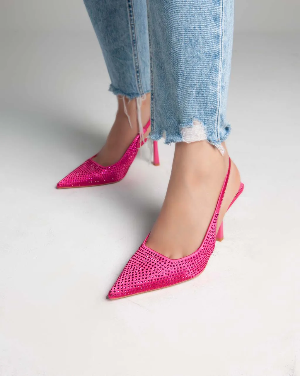Strass Sling Back Pumps - Heels - Pink