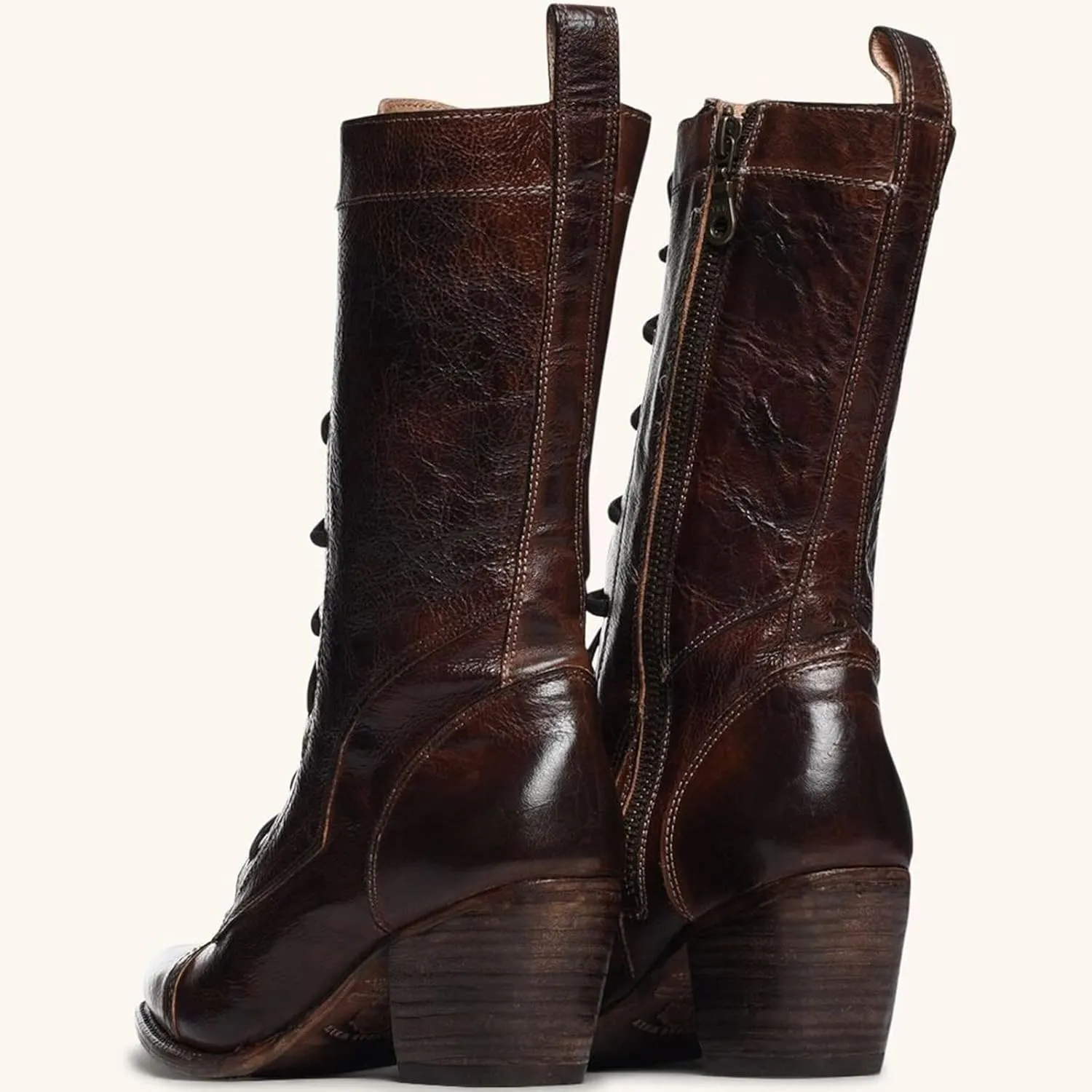 Tall Heeled Boots For Women Zip Mid Calf Boots Waterproof Combat Boots Vintage Ankle Cowboy Boots Western Boots