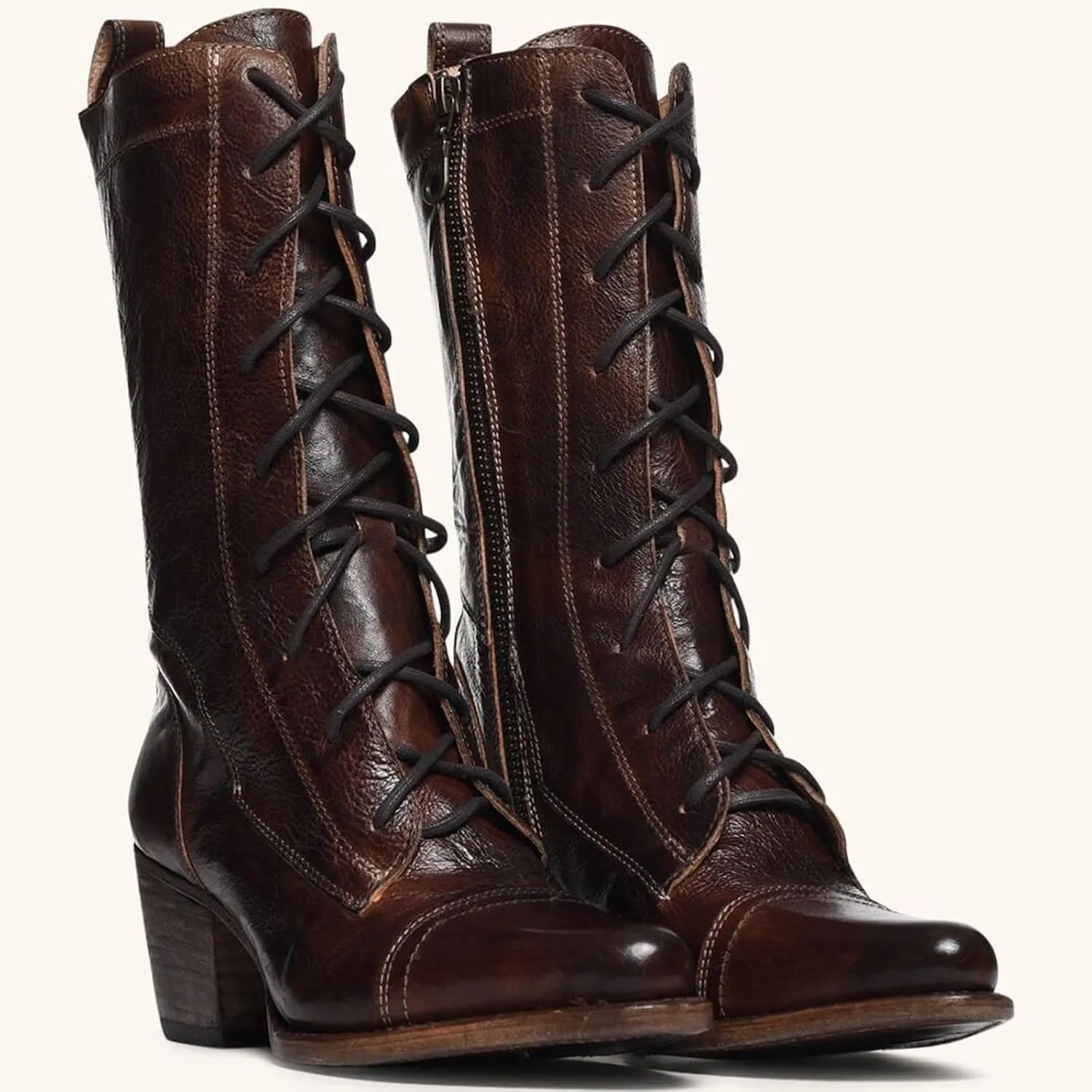Tall Heeled Boots For Women Zip Mid Calf Boots Waterproof Combat Boots Vintage Ankle Cowboy Boots Western Boots