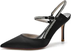 TarfiC Women's Low Heel Mary Jane Sandals with Rhinestones - Pointed Toe, Stylish Bridal & Summer Wedding Shoes, Elegant Stiletto Accent