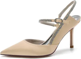 TarfiC Women's Low Heel Mary Jane Sandals with Rhinestones - Pointed Toe, Stylish Bridal & Summer Wedding Shoes, Elegant Stiletto Accent