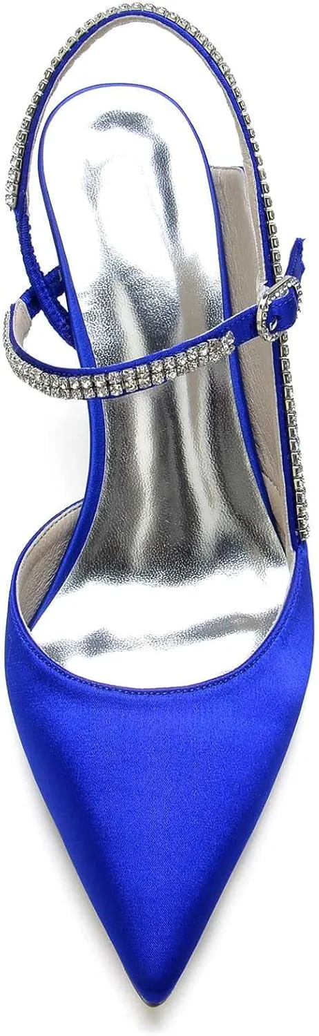 TarfiC Women's Low Heel Mary Jane Sandals with Rhinestones - Pointed Toe, Stylish Bridal & Summer Wedding Shoes, Elegant Stiletto Accent