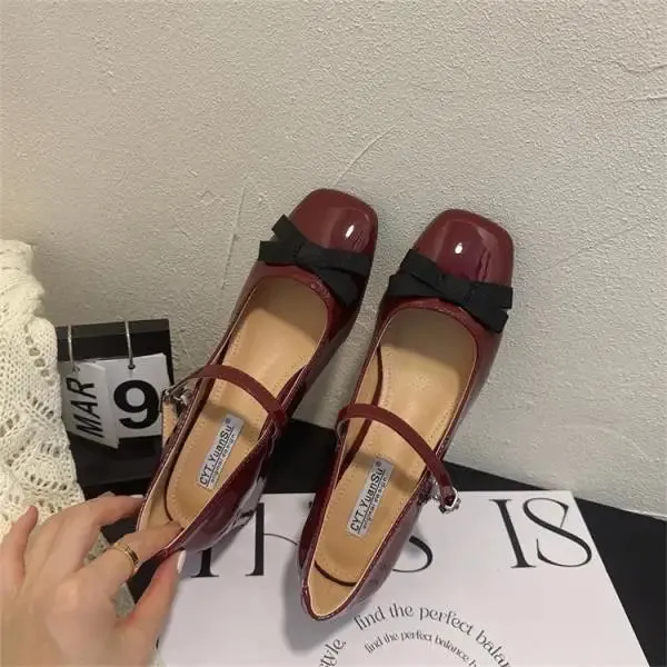 TAVIMART  -  African Woman Shoe Beige High Heels Mary Jane Burgundy 12cm Lolita Spring Black Leather Latest Retro Autumn Janes Retro Wom