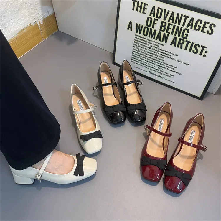 TAVIMART  -  African Woman Shoe Beige High Heels Mary Jane Burgundy 12cm Lolita Spring Black Leather Latest Retro Autumn Janes Retro Wom
