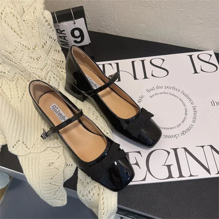 TAVIMART  -  African Woman Shoe Beige High Heels Mary Jane Burgundy 12cm Lolita Spring Black Leather Latest Retro Autumn Janes Retro Wom
