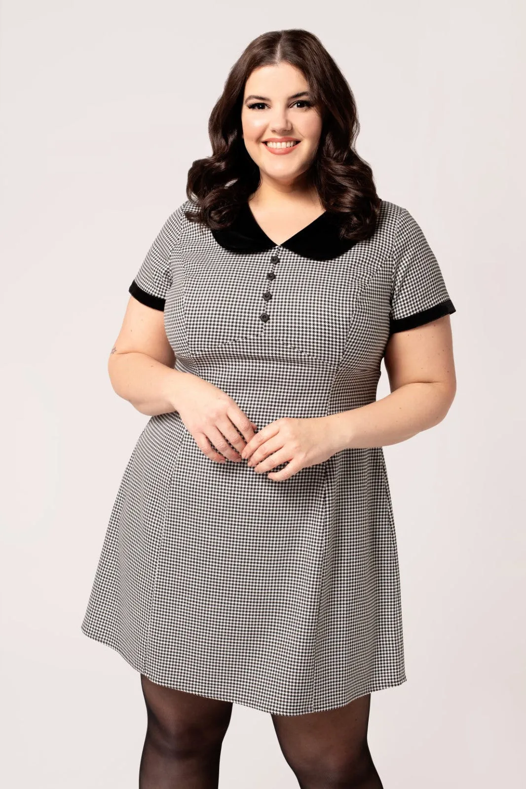 Teddy Houndstooth Print Mini Dress by Hell Bunny