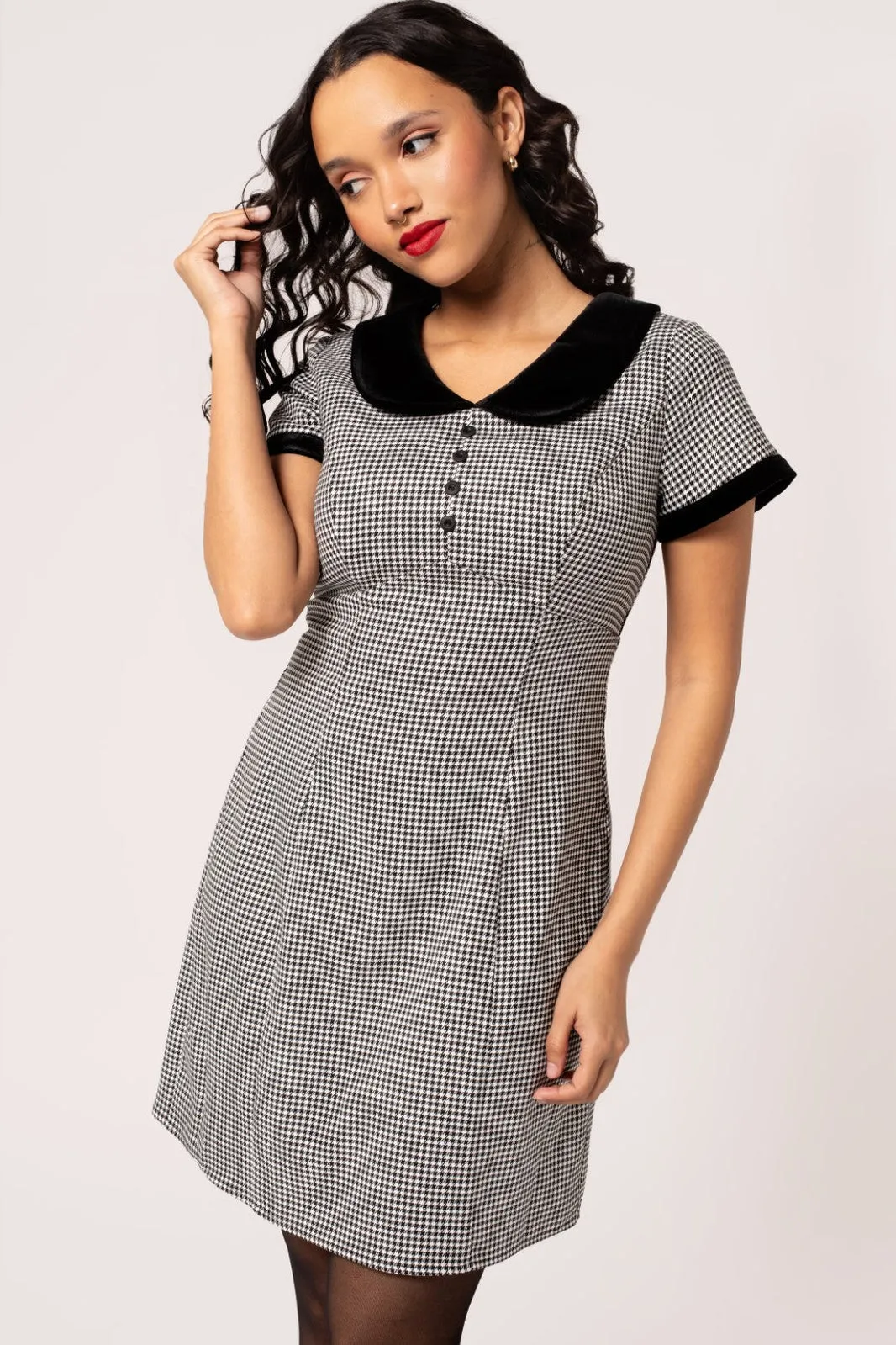 Teddy Houndstooth Print Mini Dress by Hell Bunny