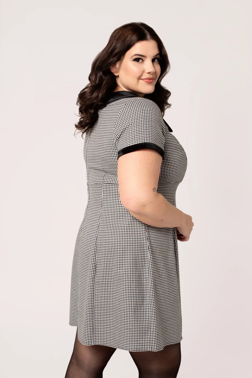 Teddy Houndstooth Print Mini Dress by Hell Bunny