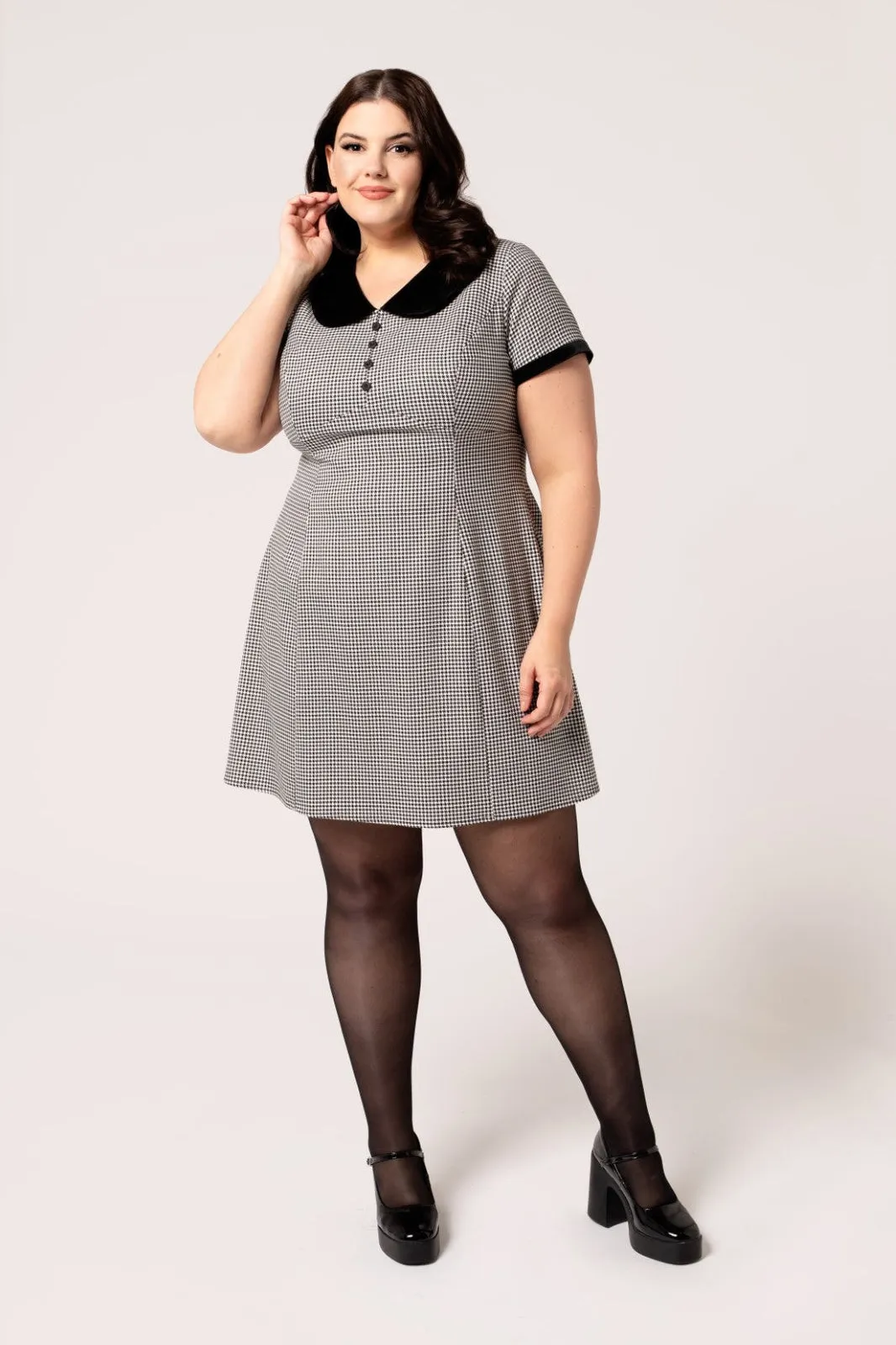Teddy Houndstooth Print Mini Dress by Hell Bunny