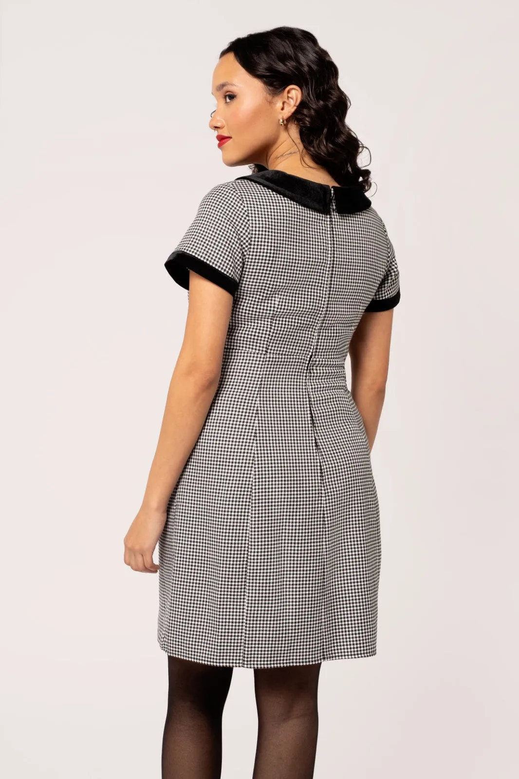Teddy Houndstooth Print Mini Dress by Hell Bunny
