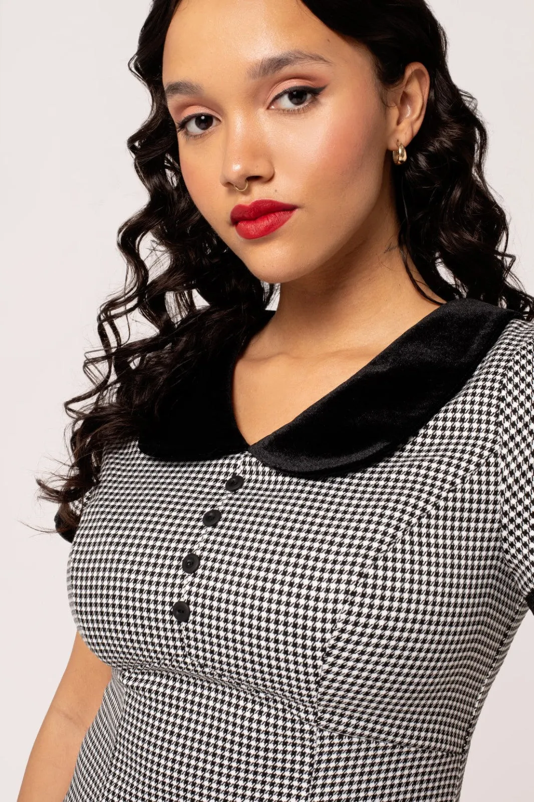 Teddy Houndstooth Print Mini Dress by Hell Bunny