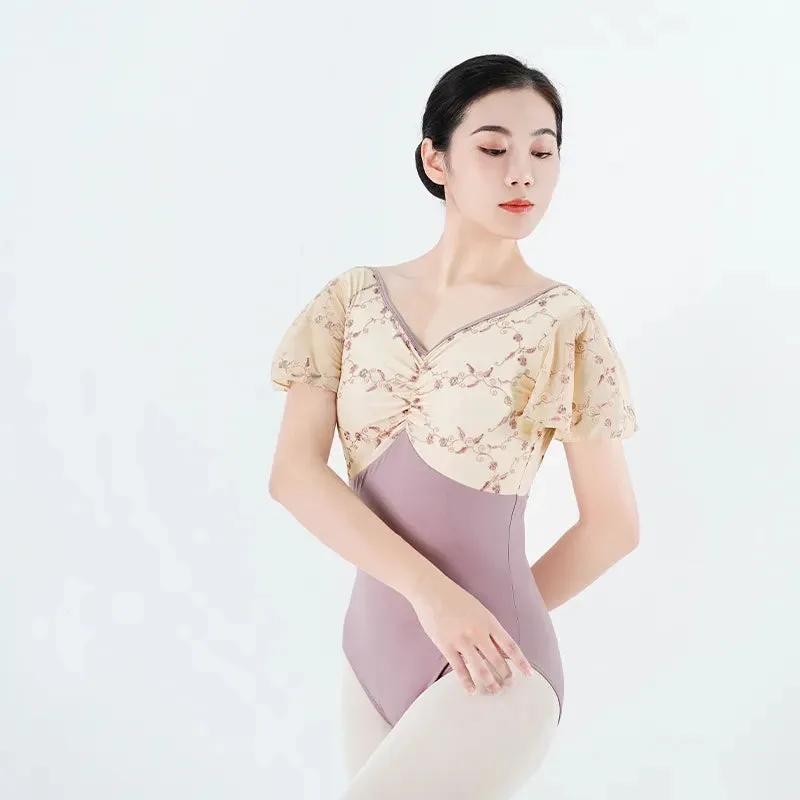 The Francesca Leotard - Embroidered Flutter Sleeve - Bridgerton Collection