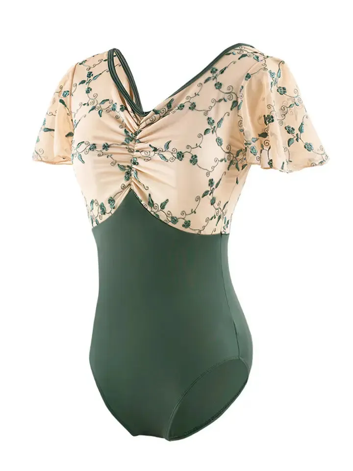 The Francesca Leotard - Embroidered Flutter Sleeve - Bridgerton Collection