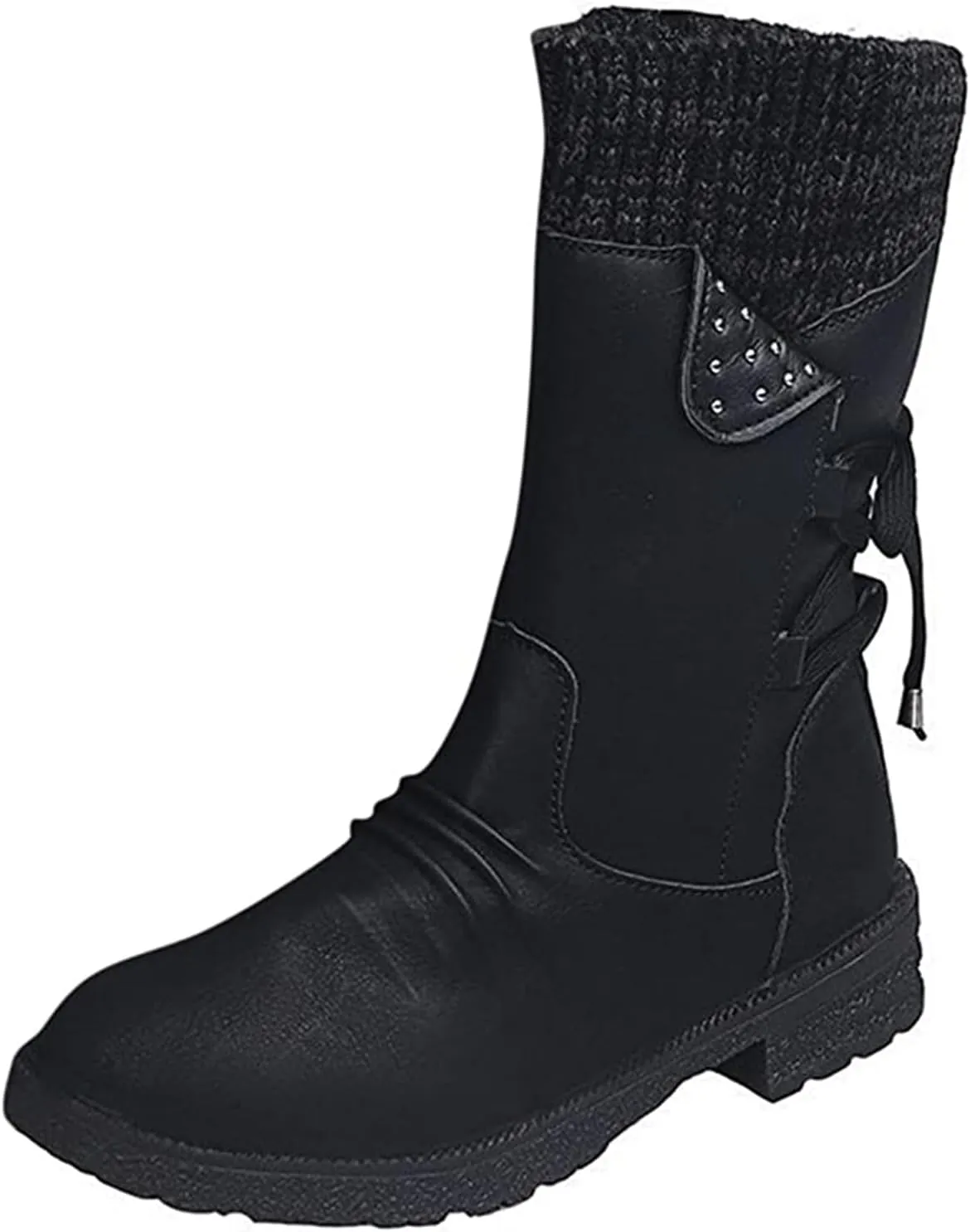 Winter Boots For Women Fashion 2022 Outdoor Walking Mid Calf Lace Up Side Zipper Low Heel Platform Military Combat Boot