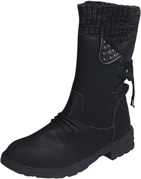 Winter Boots For Women Fashion 2022 Outdoor Walking Mid Calf Lace Up Side Zipper Low Heel Platform Military Combat Boot