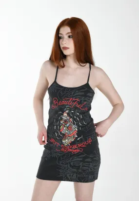 Womens Beautiful-But-Dangerous Strappy Mini Dress - Charcoal