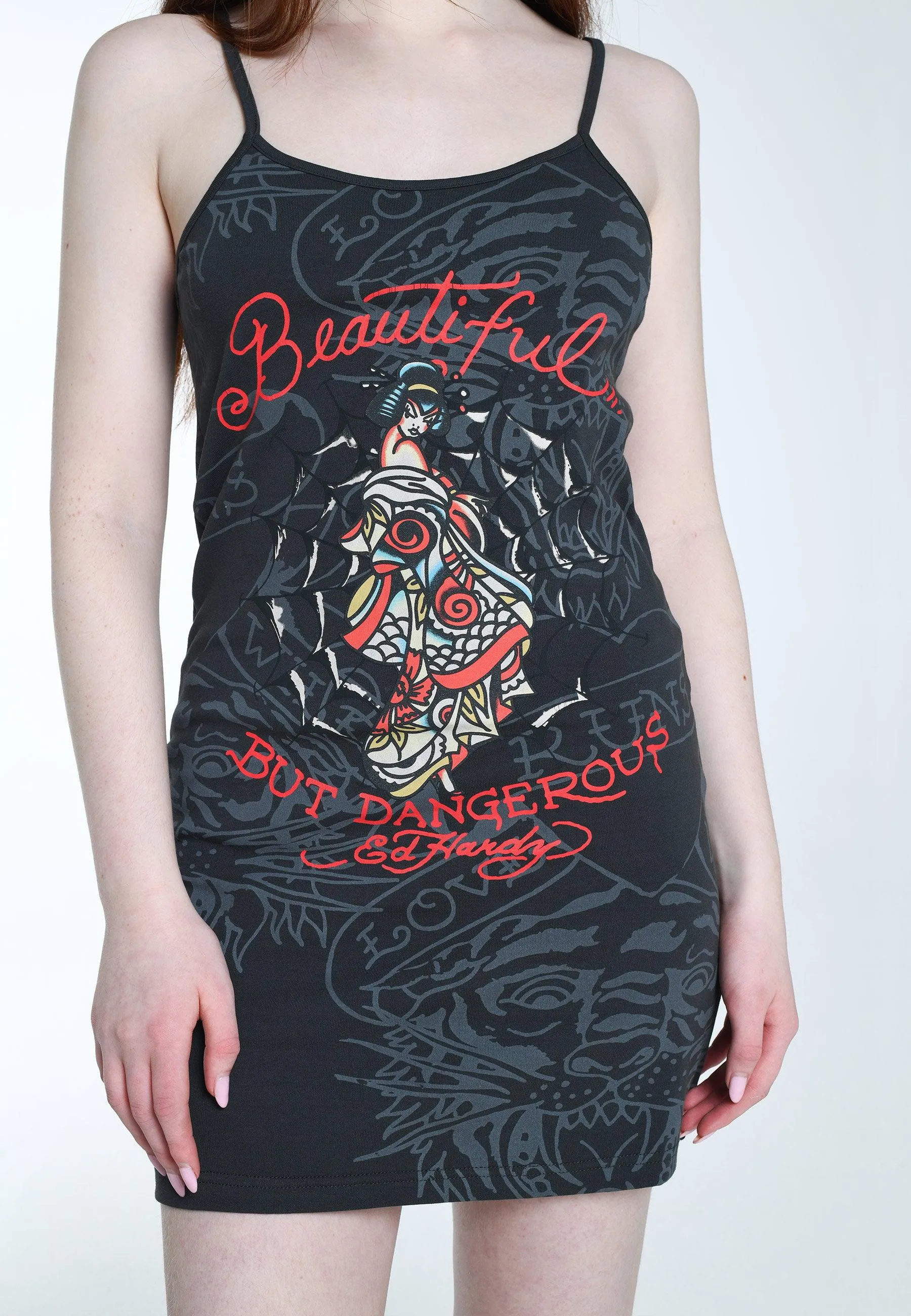 Womens Beautiful-But-Dangerous Strappy Mini Dress - Charcoal