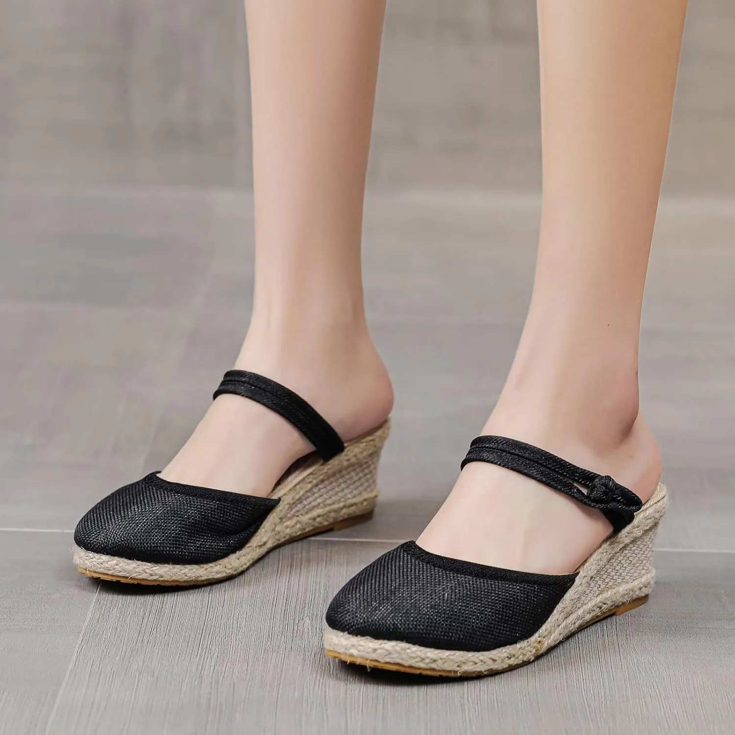 Womens Sandals Closed Toe Espadrille Wedge Sandals Buckle Strap Ladies Espadrilles Wedge Sandals Casual Footwear Outdoor Sandals Dressy Summer Flat