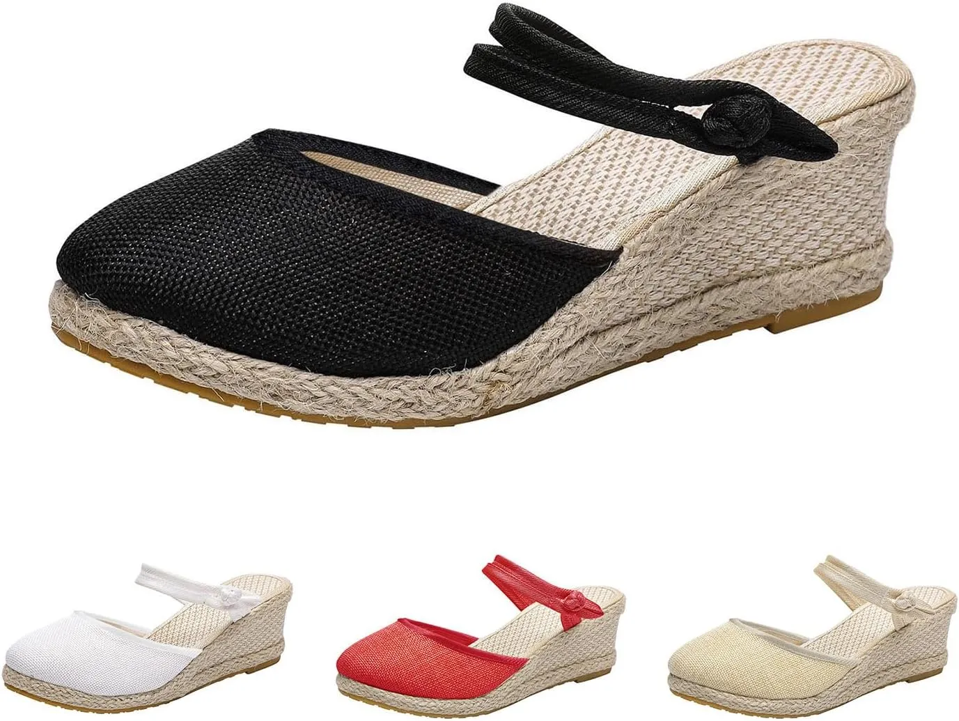 Womens Sandals Closed Toe Espadrille Wedge Sandals Buckle Strap Ladies Espadrilles Wedge Sandals Casual Footwear Outdoor Sandals Dressy Summer Flat