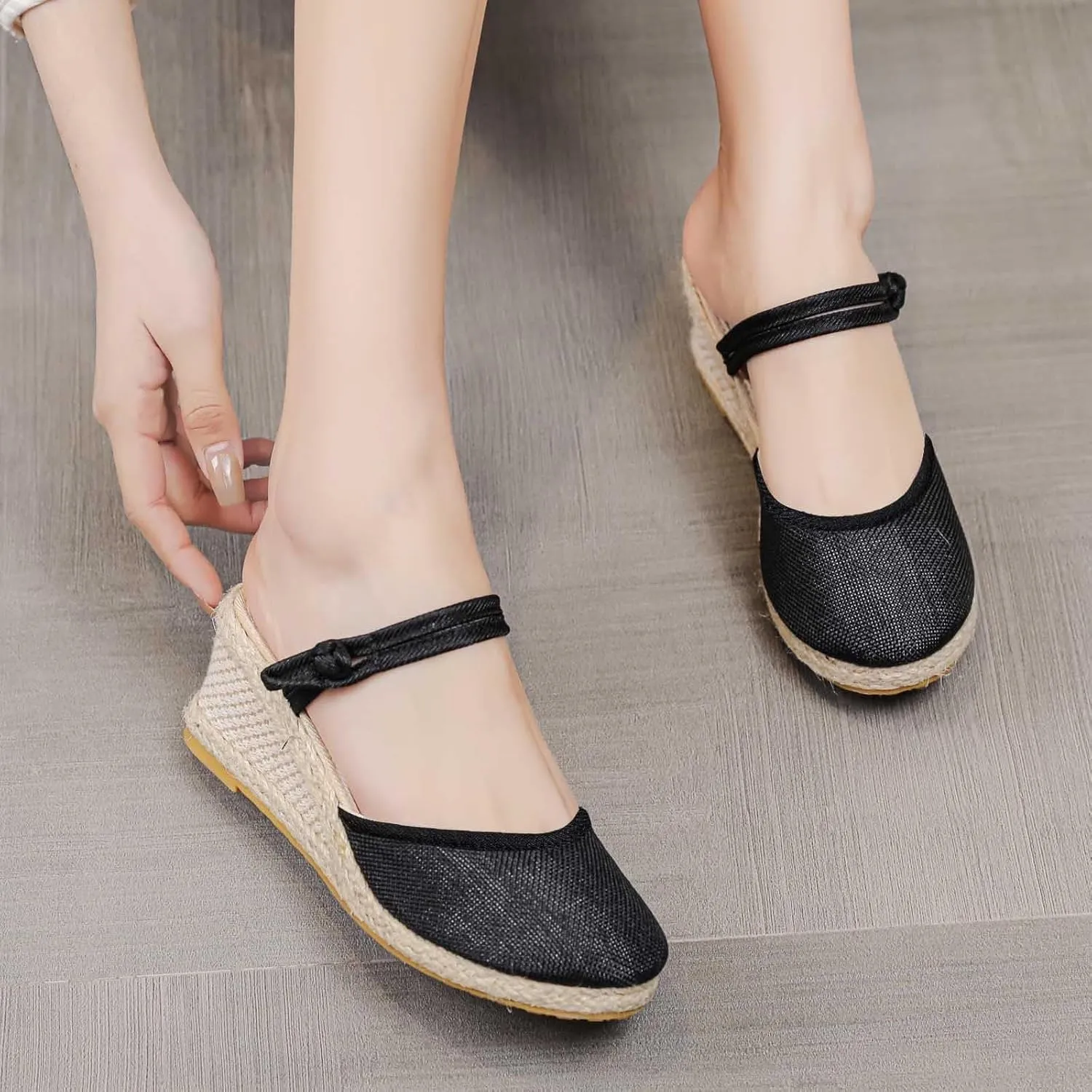 Womens Sandals Closed Toe Espadrille Wedge Sandals Buckle Strap Ladies Espadrilles Wedge Sandals Casual Footwear Outdoor Sandals Dressy Summer Flat