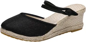 Womens Sandals Closed Toe Espadrille Wedge Sandals Buckle Strap Ladies Espadrilles Wedge Sandals Casual Footwear Outdoor Sandals Dressy Summer Flat
