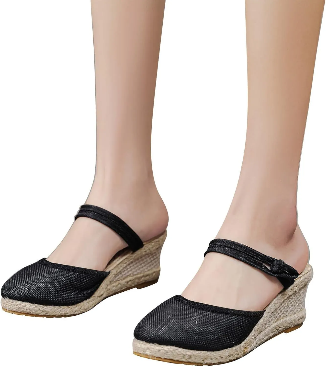 Womens Sandals Closed Toe Espadrille Wedge Sandals Buckle Strap Ladies Espadrilles Wedge Sandals Casual Footwear Outdoor Sandals Dressy Summer Flat