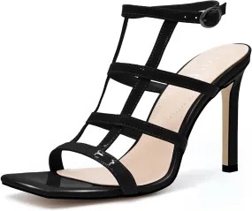 Womens Strappy Heeled Sandals Stilettos High Heels Square Open Toe Heels Buckle Ankle Wedding Party Dress Heels