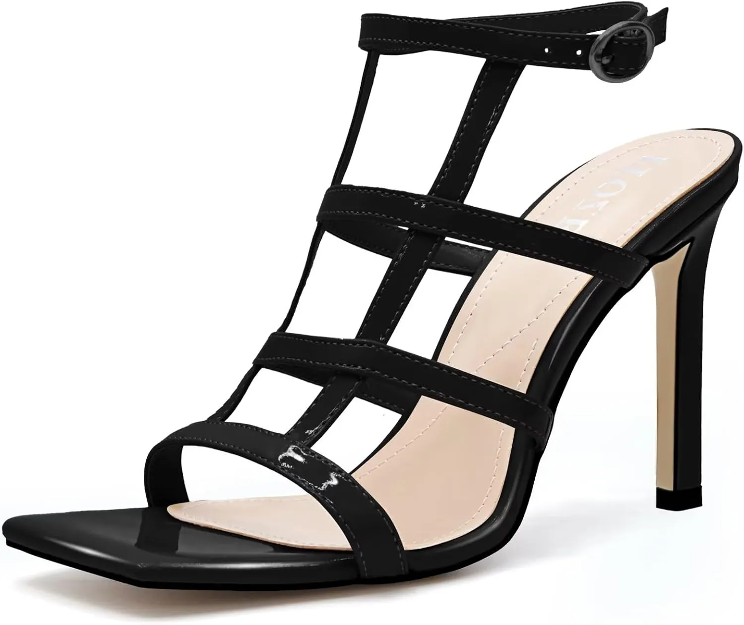 Womens Strappy Heeled Sandals Stilettos High Heels Square Open Toe Heels Buckle Ankle Wedding Party Dress Heels