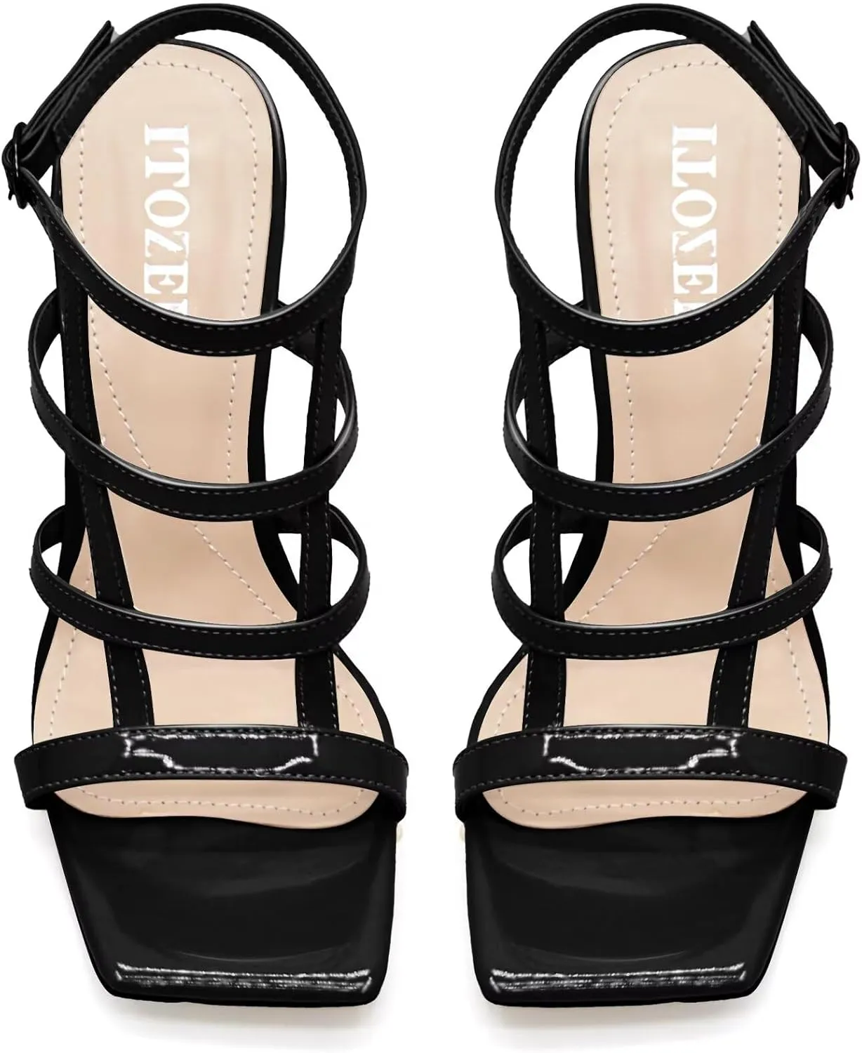 Womens Strappy Heeled Sandals Stilettos High Heels Square Open Toe Heels Buckle Ankle Wedding Party Dress Heels