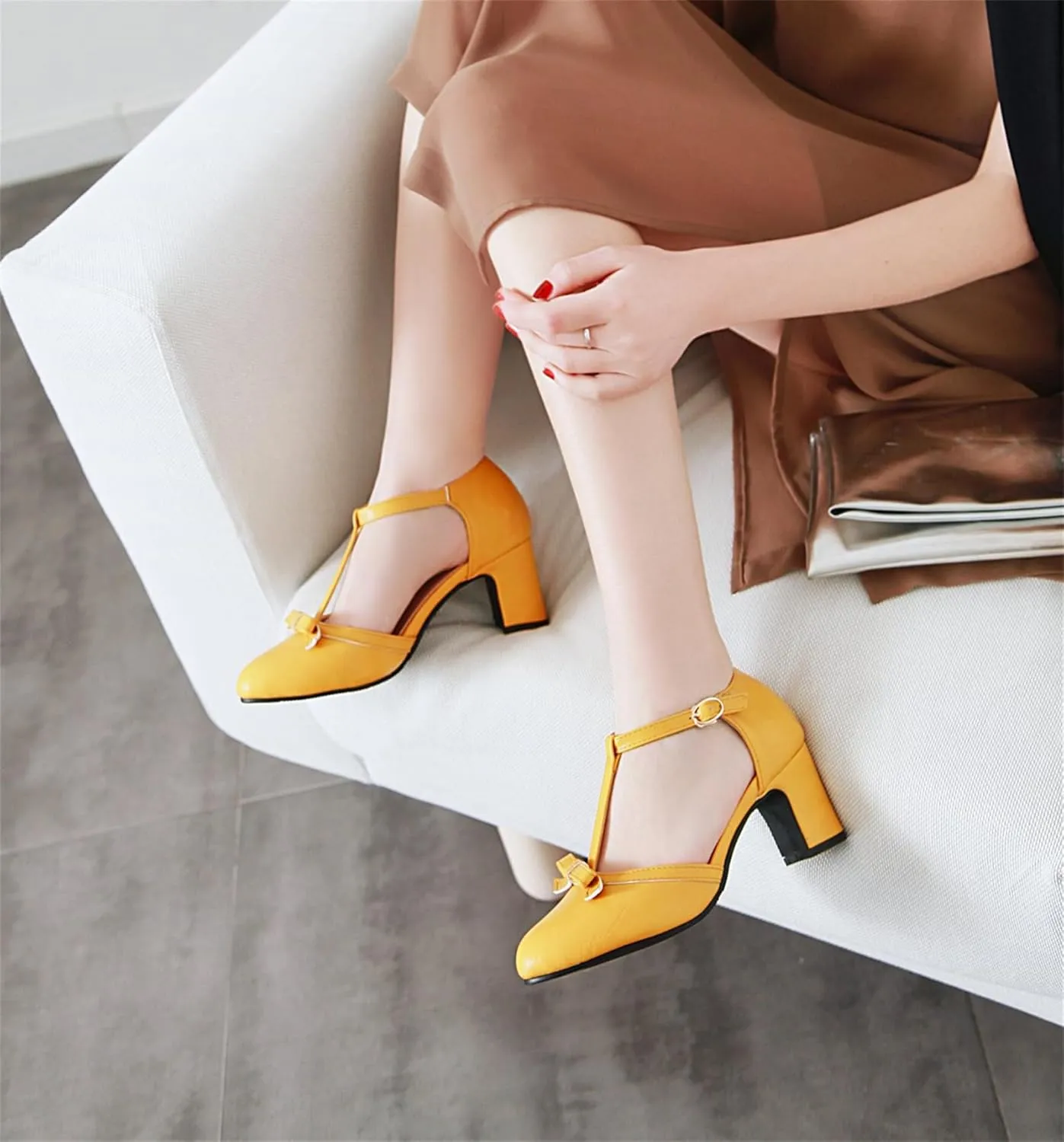 Women's Sweet Bow D'Orsay Pointed Closed Toe Pumps Buckle T-Strap Loafers Comfortable Chunky Mid Heels Office Concise Cosplay Work Casual Mary Jane Daily Wear Fashion Business Dress Shoes