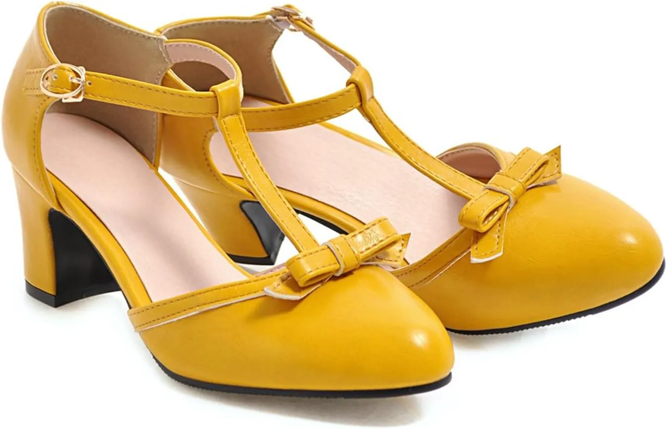 Women's Sweet Bow D'Orsay Pointed Closed Toe Pumps Buckle T-Strap Loafers Comfortable Chunky Mid Heels Office Concise Cosplay Work Casual Mary Jane Daily Wear Fashion Business Dress Shoes