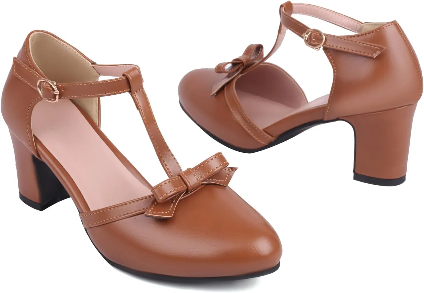 Women's Sweet Bow D'Orsay Pointed Closed Toe Pumps Buckle T-Strap Loafers Comfortable Chunky Mid Heels Office Concise Cosplay Work Casual Mary Jane Daily Wear Fashion Business Dress Shoes
