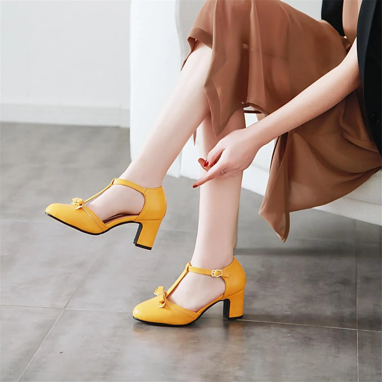 Women's Sweet Bow D'Orsay Pointed Closed Toe Pumps Buckle T-Strap Loafers Comfortable Chunky Mid Heels Office Concise Cosplay Work Casual Mary Jane Daily Wear Fashion Business Dress Shoes