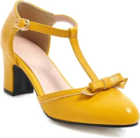 Women's Sweet Bow D'Orsay Pointed Closed Toe Pumps Buckle T-Strap Loafers Comfortable Chunky Mid Heels Office Concise Cosplay Work Casual Mary Jane Daily Wear Fashion Business Dress Shoes