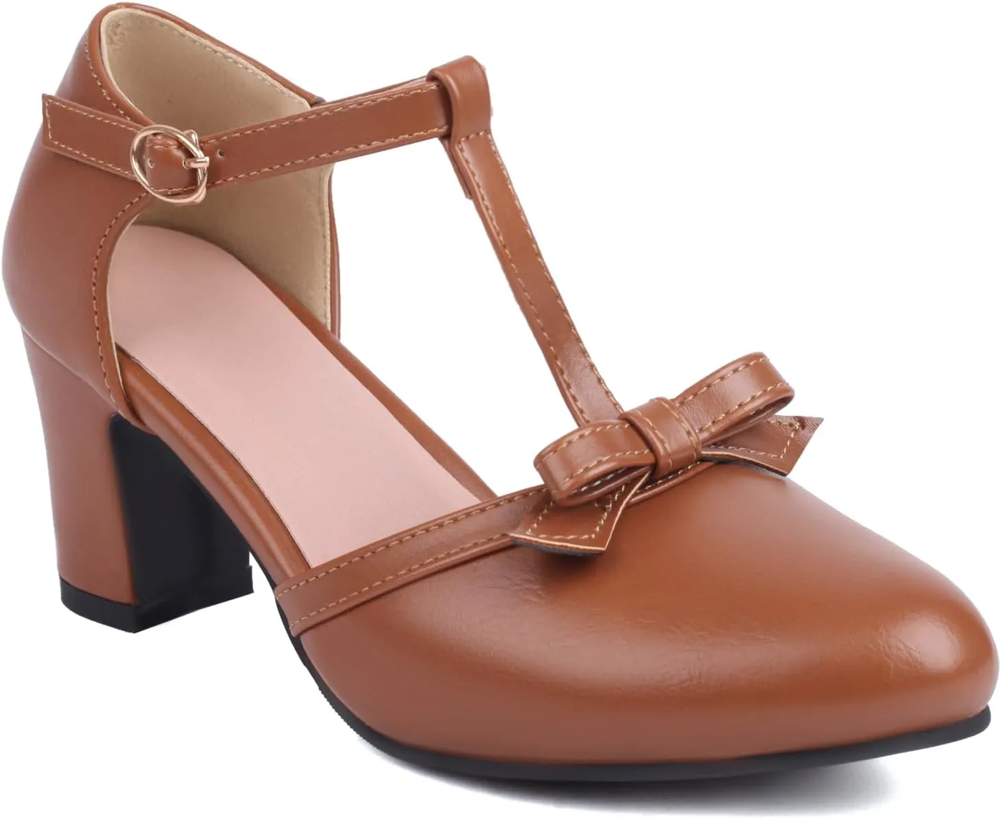Women's Sweet Bow D'Orsay Pointed Closed Toe Pumps Buckle T-Strap Loafers Comfortable Chunky Mid Heels Office Concise Cosplay Work Casual Mary Jane Daily Wear Fashion Business Dress Shoes