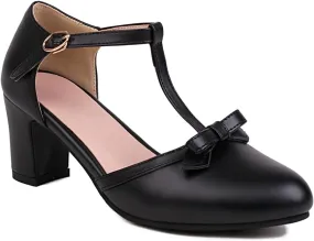 Women's Sweet Bow D'Orsay Pointed Closed Toe Pumps Buckle T-Strap Loafers Comfortable Chunky Mid Heels Office Concise Cosplay Work Casual Mary Jane Daily Wear Fashion Business Dress Shoes