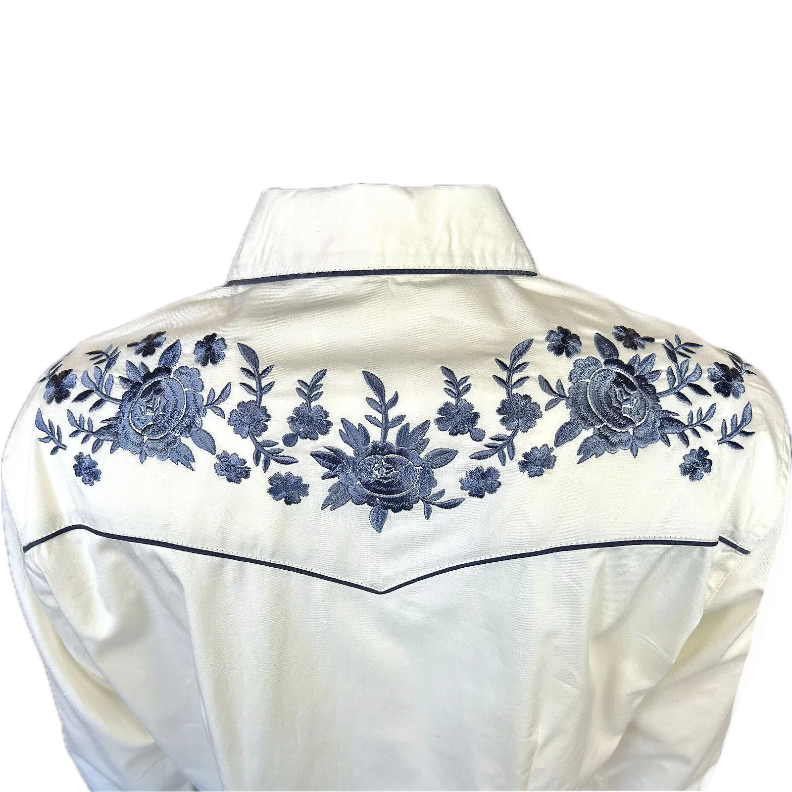 Women's Vintage Cascading Floral Embroidery Ivory Western Shirt